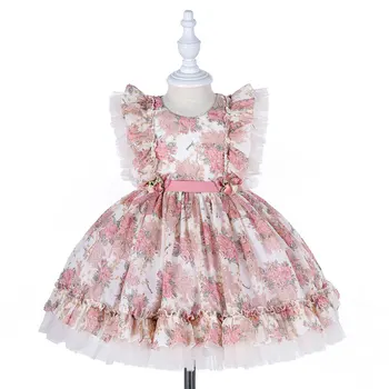 Винтажное платье для маленьких девочек в стиле Лолиты с цветочным рисунком, бальное платье принцессы для детского дня рождения, платья для новорожденных 3-10 лет