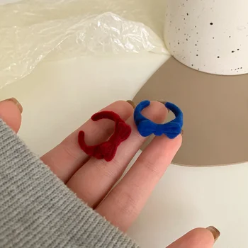 Модные бархатные кольца с бантиками для женщин и девочек, винтажное синее флокированное винно-красное открытое кольцо, кольца на указательный палец, ювелирные изделия для дам в подарок