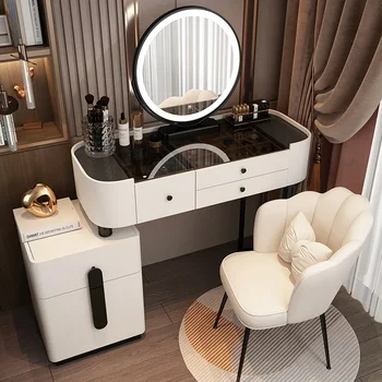 Современный туалетный столик Шкаф для хранения Зеркальная консоль Многофункциональная тумбочка С выдвижными ящиками Зеркальные украшения для спальни