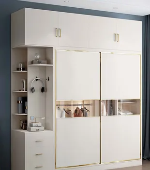 Шкаф бытовая раздвижная дверь в спальню легкая роскошная дверь Nordic интегрированная раздвижная дверь для хранения вещей шкаф из многослойной доски