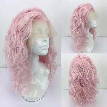 Белые Розовые парики из мягких синтетических волос на кружеве с короткой волной воды, Термостойкое волокно, Натуральный волосяной покров без пробора для женщин