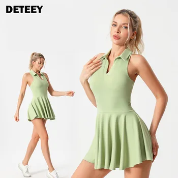 Новое теннисное платье с шортами и карманами, комплект для йоги, женские юбки для гольфа с накладкой на грудь, спортивный комбинезон для бега, фитнеса, спортзала. Deportivo