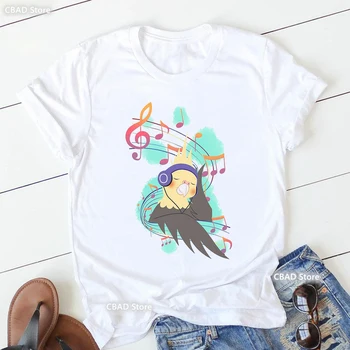 Забавная футболка для девочек, Какаду, Попугай, футболка с принтом музыкальных нот, женская одежда, летняя модная футболка, женская футболка