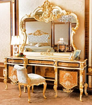 Европейская резьба по дереву, стол для макияжа в спальне, французский туалетный столик, зеркальная скамейка, комбинированный стол для макияжа на роскошной вилле