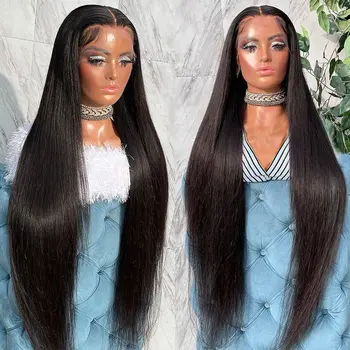 13X6 Париков с прямыми кружевными передними частями из человеческих волос Hd Прозрачный Кружевной Фронтальный парик для чернокожих женщин 30-дюймовые Бесклеевые бразильские волосы